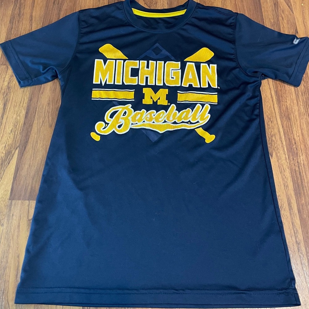 Michigan Baseball Shirt Mens Small Navy Blue Performance Graphic Tee Wolverines
